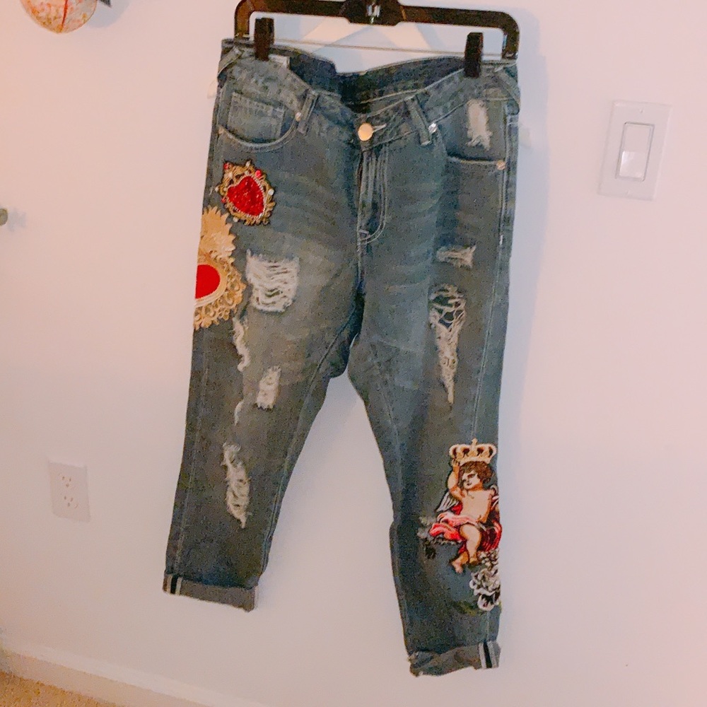 True Religion patch jeans
